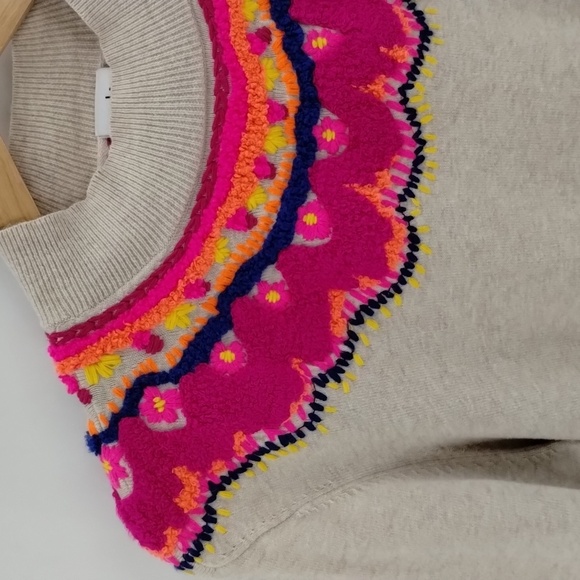 CAbi 4416 Songbird Sweater Fair Isle Pullover Embroidered Size Small Beige - Picture 5 of 8